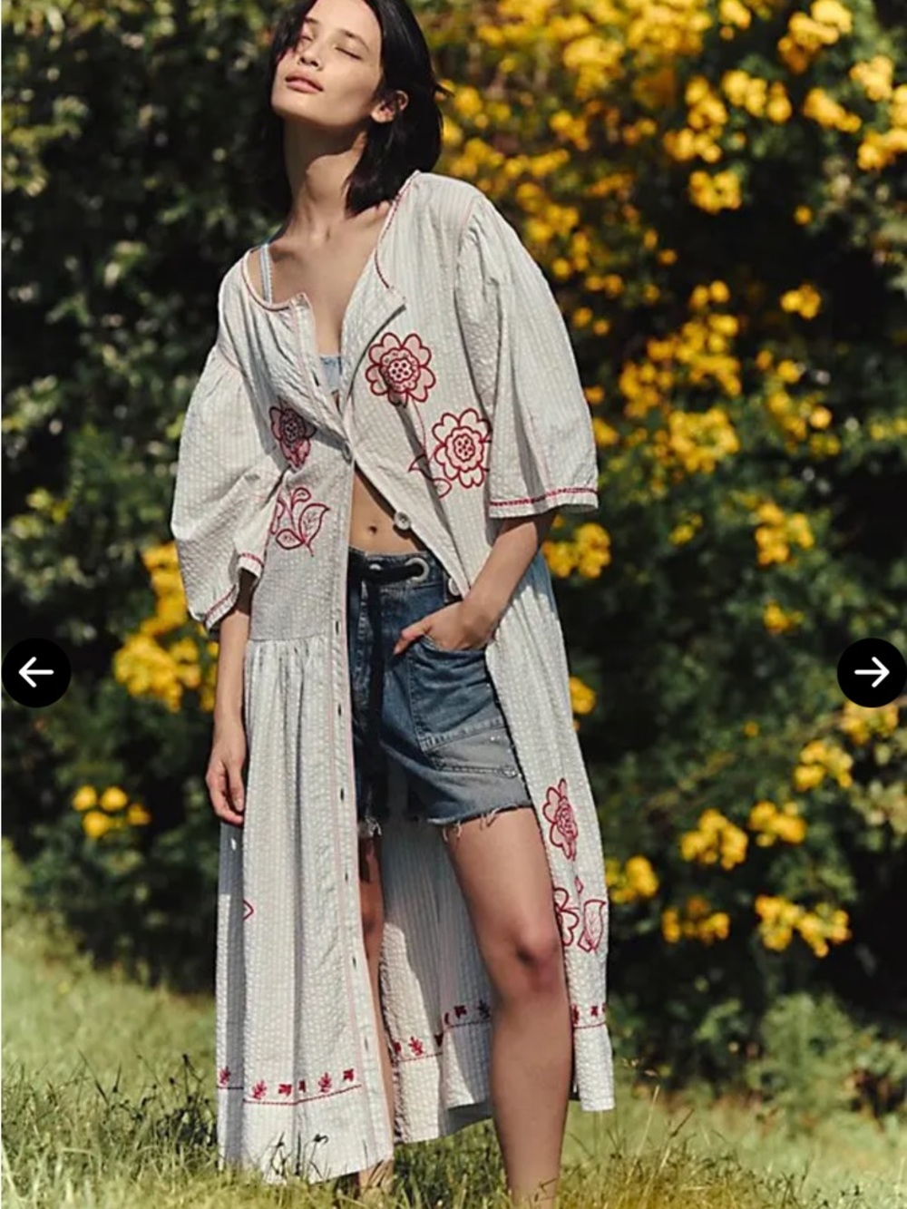 Free People Saugatuck Embroidered Red Striped Midi Dress